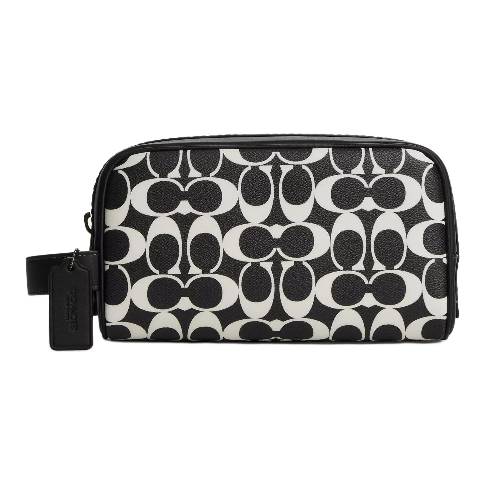 COACH Travel Kit Coated Canvas With Calfskin Storage Bag Unisex Cannonball Bronze & Black & Chalk