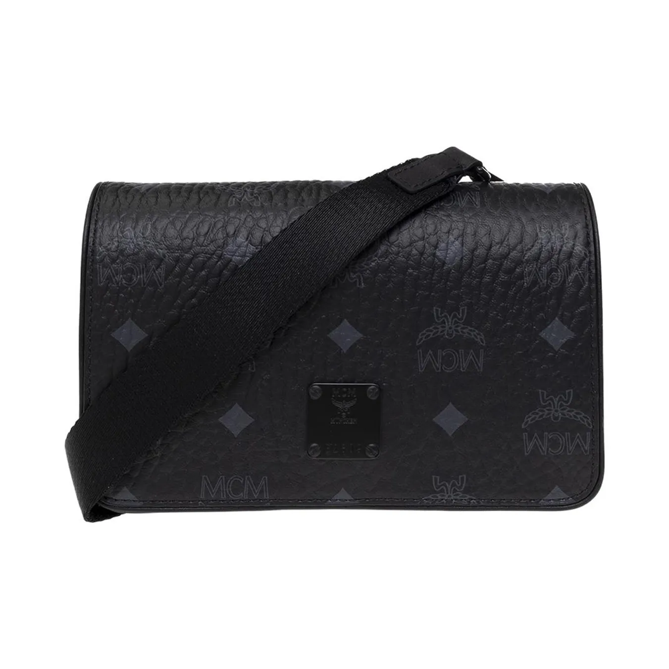 MCM Coated Canvas With Leather Trim Shoulder Bag, Crossbody Bag Mini Men's Black
