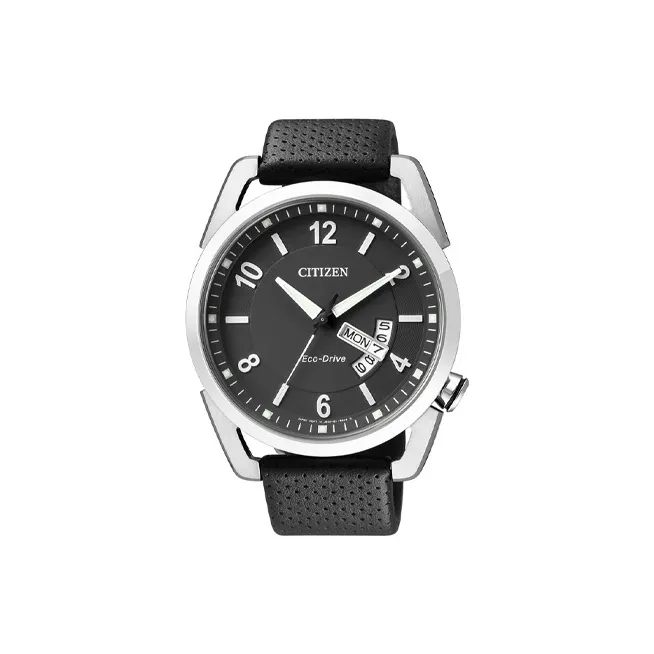 CITIZEN Светильник Кварцевый механизм Коровья кожа Ремешок Часы 42 мм Мужские часы Черный циферблат