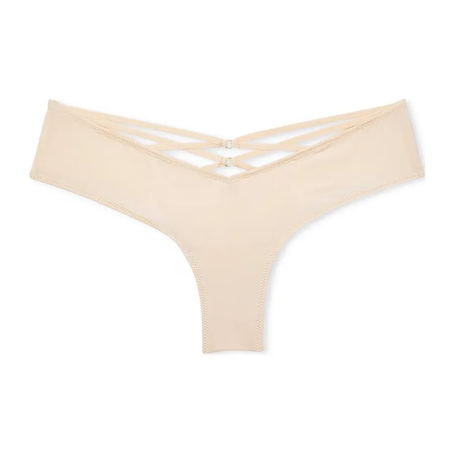 Victoria's Secret VERY SEXY Strappy Back High Leg Cheeky Panty/Beige Underpants Women's 1 Pack Beige