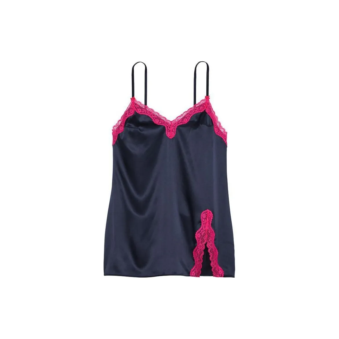 Victoria's Secret Tease Satin Lace Trim Mini Slip/Noir Navy Nightgown Women's Marine Blue