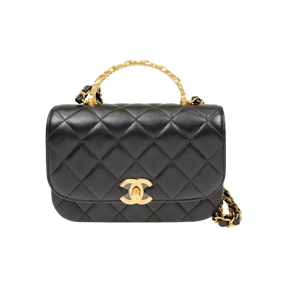 CHANEL Lambskin Rhinestone Flap Bag With Controller Shoulder Bag, Crossbody Bag, Handbag Mini Women's Black