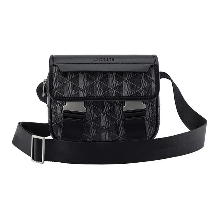 LACOSTE PVC Курьерская сумка Сумка через плечо Обычная Мужская Черная Железно-серый