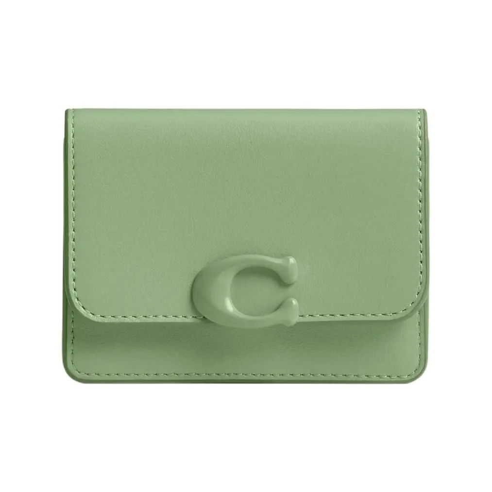 COACH Bandit Calfskin Wallet, Card Holder Mini Women's Silver & Light Pistachio