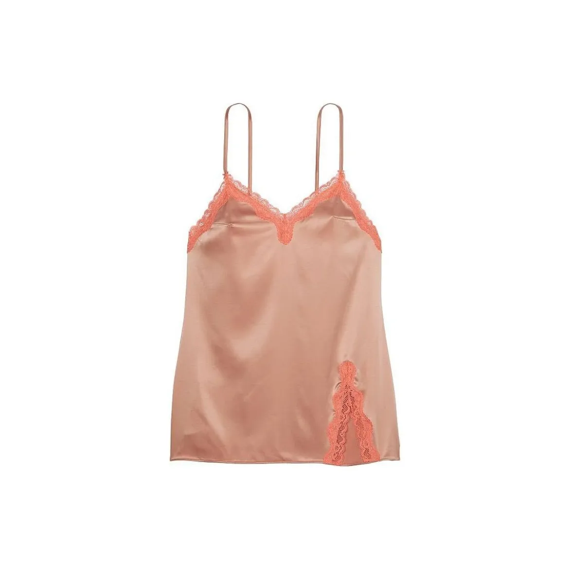 Victoria's Secret Tease Satin Lace Trim Mini Slip/Macaron Nightgown Women's Nude Pink