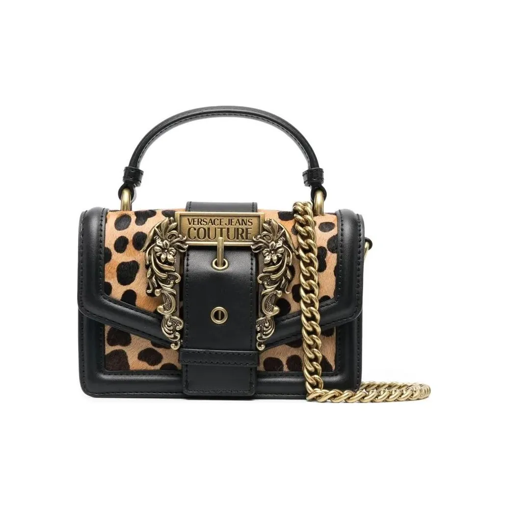 VERSACE JEANS COUTURE Calf Hair With Polyester Shoulder Bag, Crossbody Bag, Handbag Women's Black