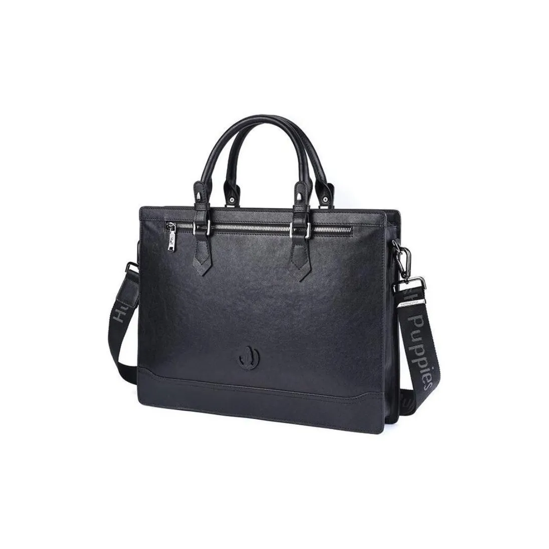 Hush Puppies Top Grain Cow Leather Portable Briefcase Tubas Men's Black