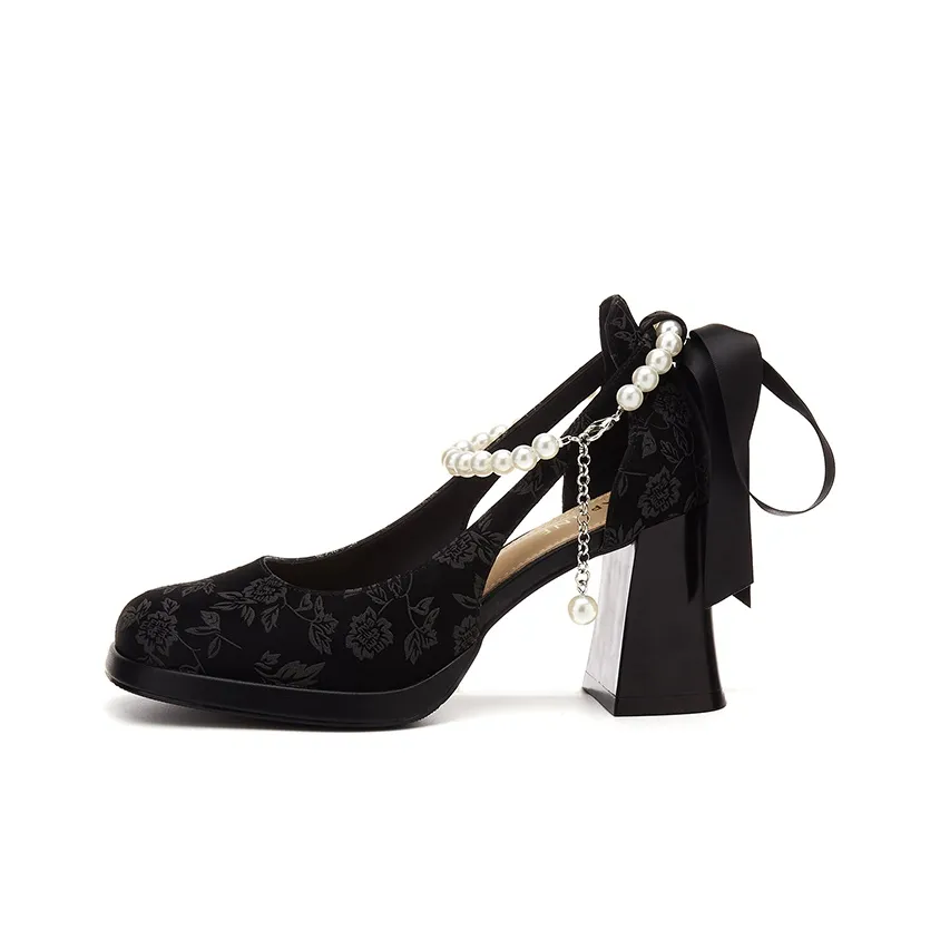 DAPHNE Грубый каблук Туфли Мэри Джейн 8 см Женские Черный