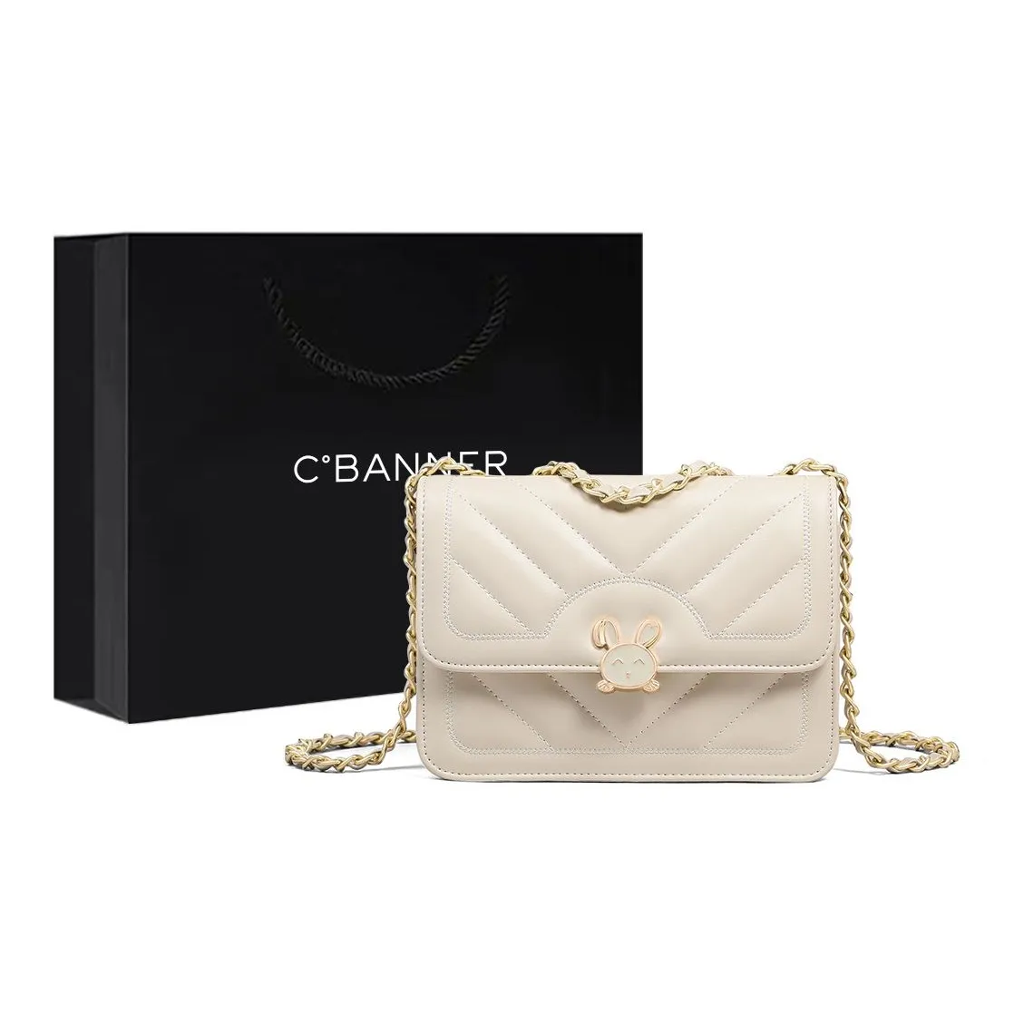 C°BANNER Composite Material Chain Bag, Small Square Bag, Shoulder Bag, Crossbody Bag Regular Women's White