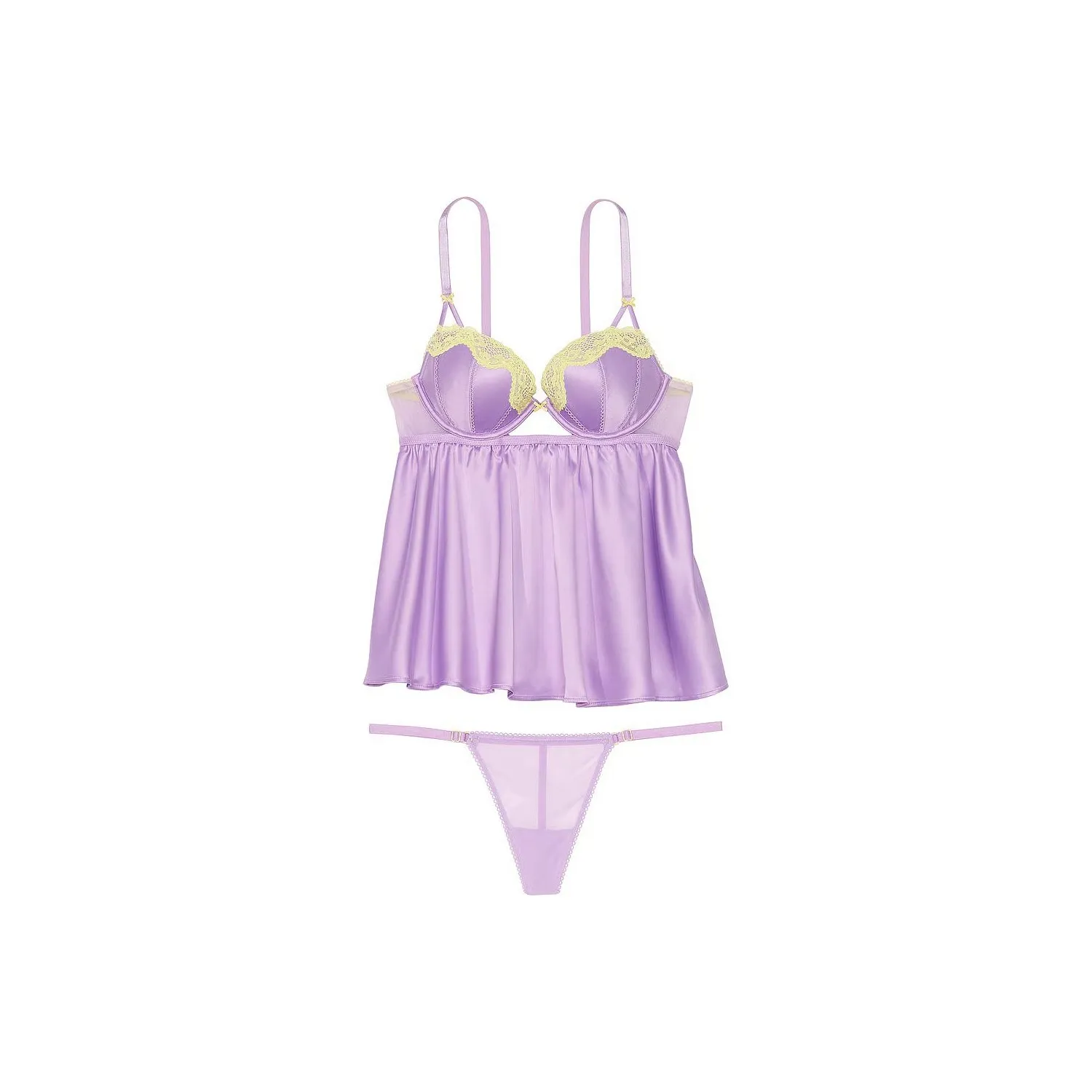 Victoria's Secret VERY SEXY Tease Satin Push Up Babydoll/P Pajama Set Women's Purple