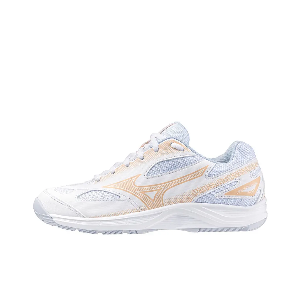 Mizuno Stealth Star 2 Jr Shock Absorbers Slip-Resistant Breathable Low-Top Training Shoes Unisex White Gold Мицубо Стелт Стар 2 Джи-Риз Снэпсортерс Антискользящие Дышащие Низкие Кроссовки для Тренировок Унисекс Белое Золото