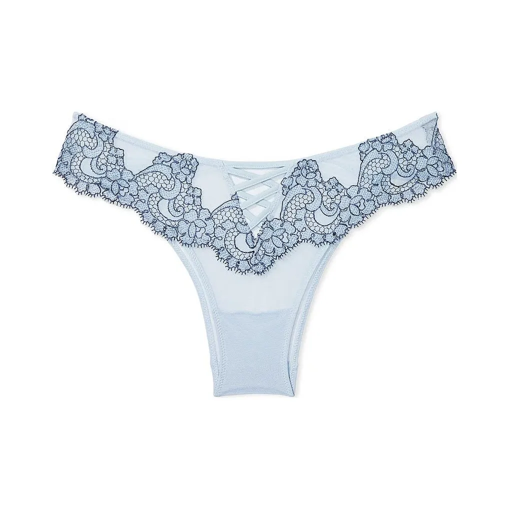 Victoria's Secret DREAM ANGELS Boho Floral Embroidery Brazilian Panty/P Underpants Women's Light Blue
