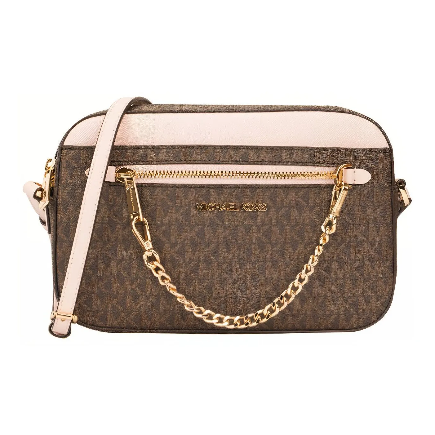 MICHAEL KORS Jet Set PVC Кожа Camera Сумка Плечевая Сумка Большая Женская Розовая Желудевая Коричневая Многоцветная