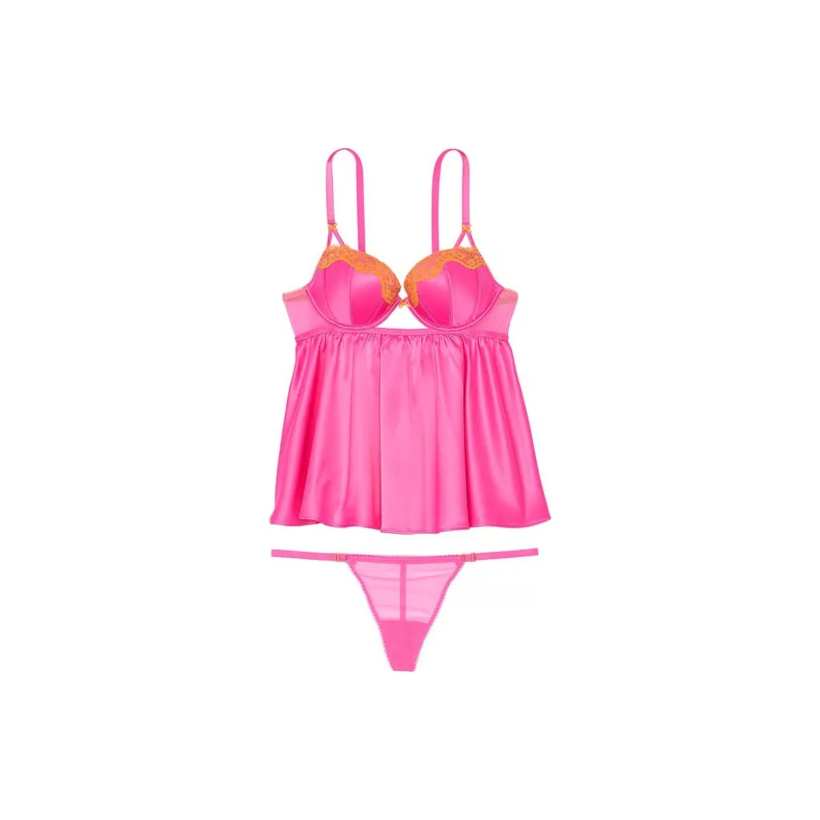 Victoria's Secret VERY SEXY Tease Satin Push Up Babydoll/P Pajama Set Women's Pink