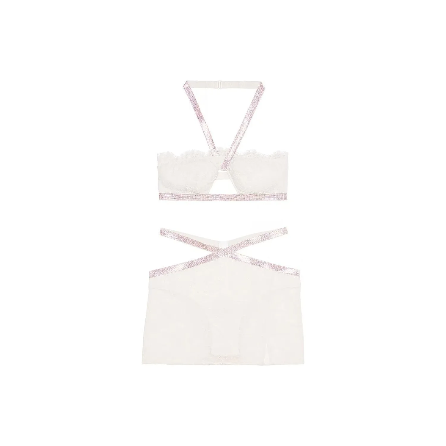 Victoria's Secret PINK Split Embroidered Short Skirt/ White Pajama Set Women's White