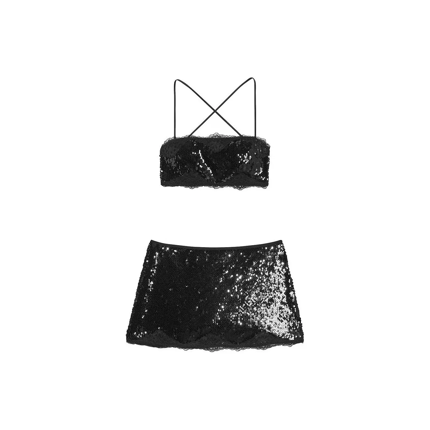 Victoria's Secret Розовый Victoria'SSECRET Sequin Bralette Mini Skirt Комплект Нижнее белье Набор Женский Черный