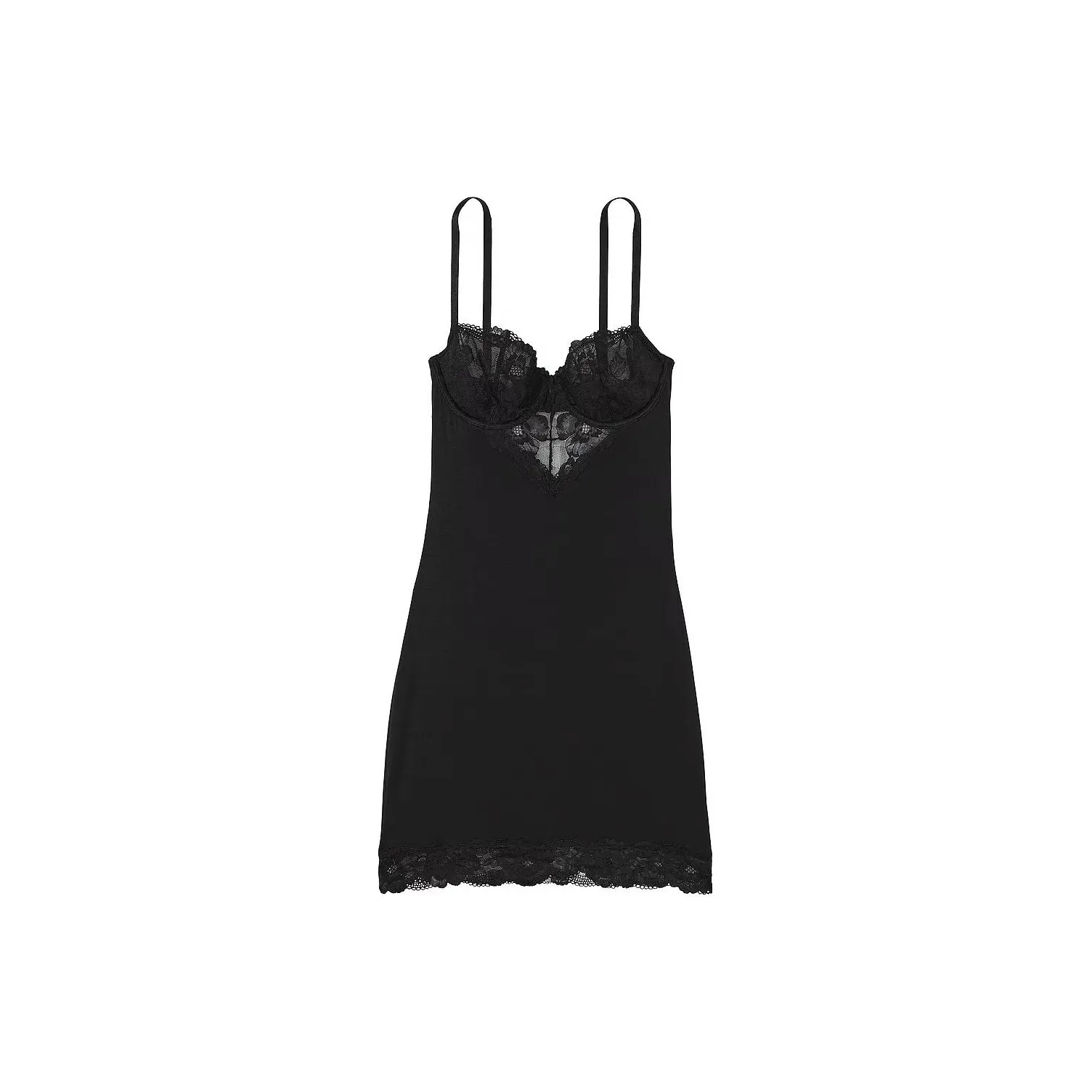 Victoria's Secret PINK Modal & Lace Cupped Mini Slip Dress / Black Nightgown Women's Black