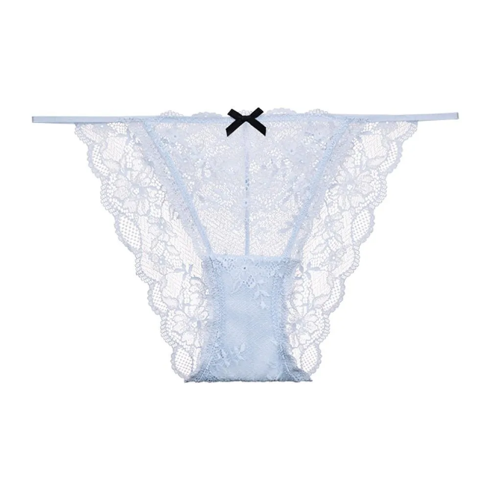 Victoria's Secret PINK Floral Lace Overlay With Fine Ribbon Bikini/AB Underpants Women's 1 Pack Dewy Blue