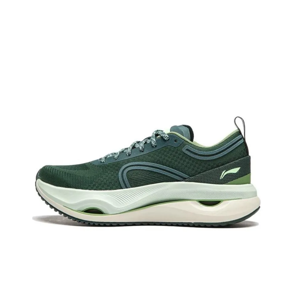 LiNing Cushioning Anti Slip And Wear Resistant Lightweight Rebound Low Top Running Shoes Women's Green