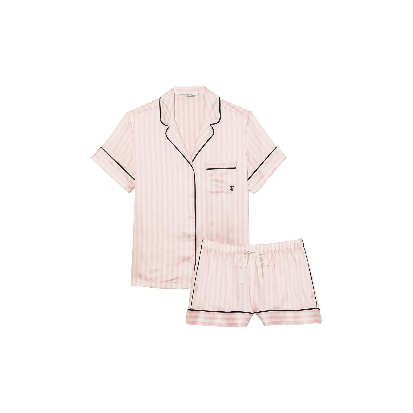 Victoria's Secret Сладкий Ограниченный Сатиновый Короткий Комплект Пижамы Розовый ICONIC Комплект Пижам с Ремнем Женские Розовый