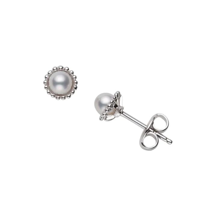 MIKIMOTO Pearl Stud Earrings Women's Silver