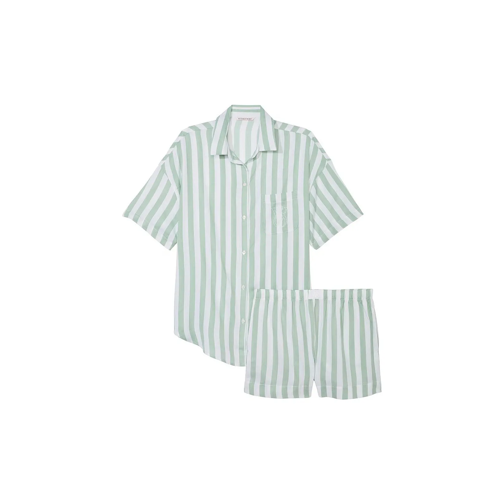 Victoria's Secret Pink Modal CottonShortPajamaSet/BlueCrescentStripes Pajama Set Women's Sea Salt Green Stripes