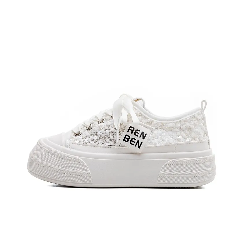 RENBEN Slip Resistant Balance Lightweight Support Height Increasing Low Top Skateboard Shoes Women's Beige
