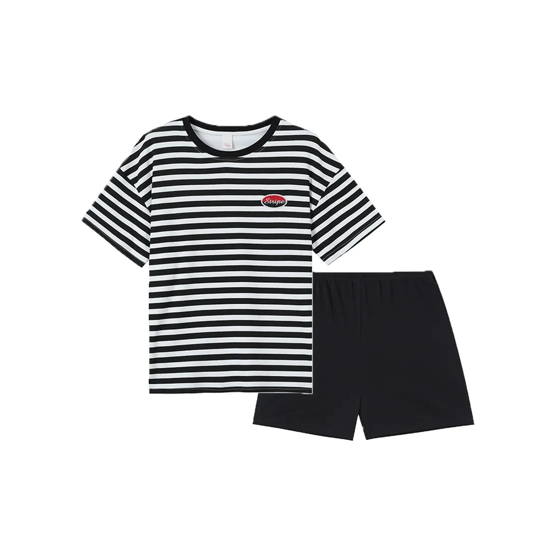 MADALLO Pajama Set Women's Black White Stripes