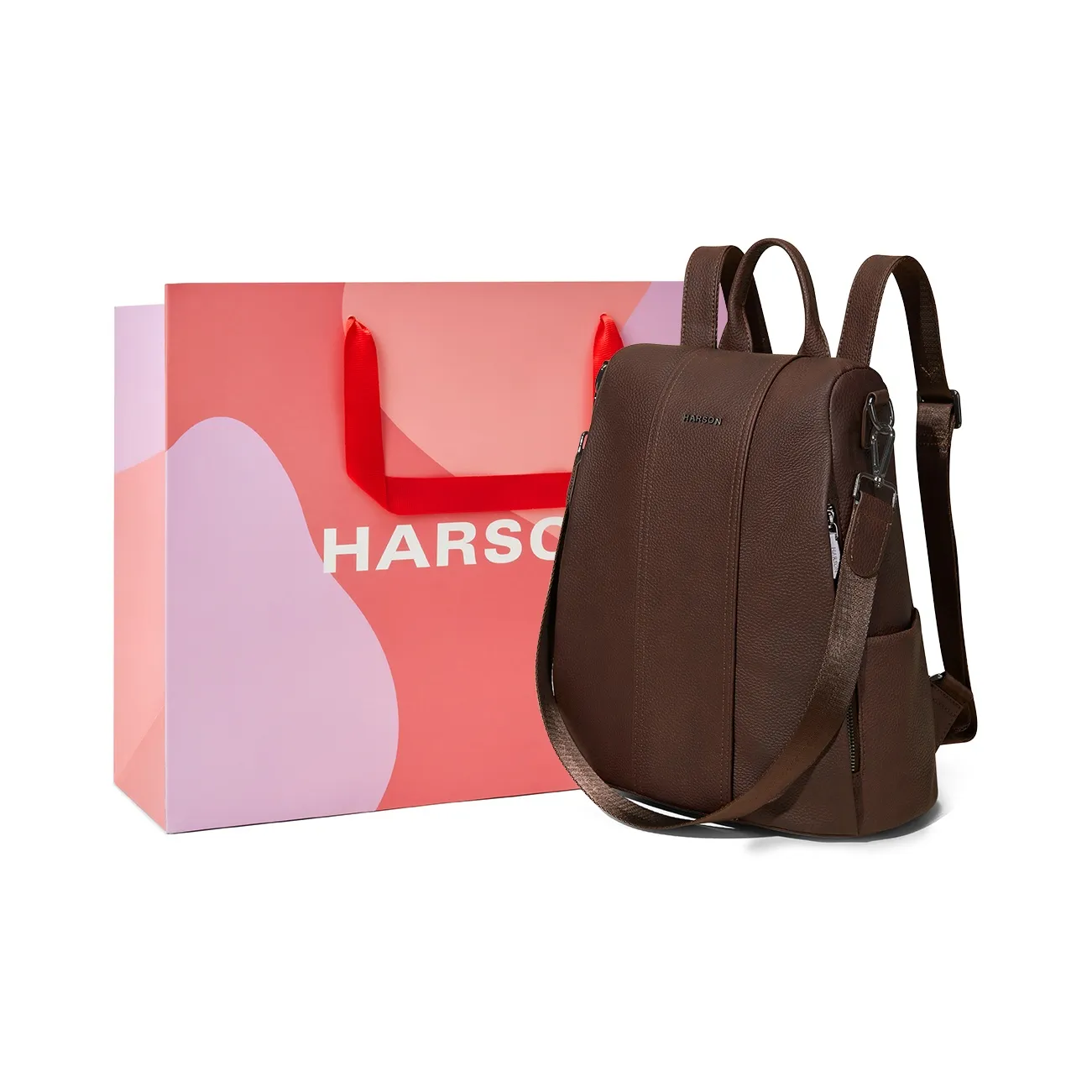 HARSON Рюкзак из крупнозернистой текстуры коровьей кожи большой женский кофейный