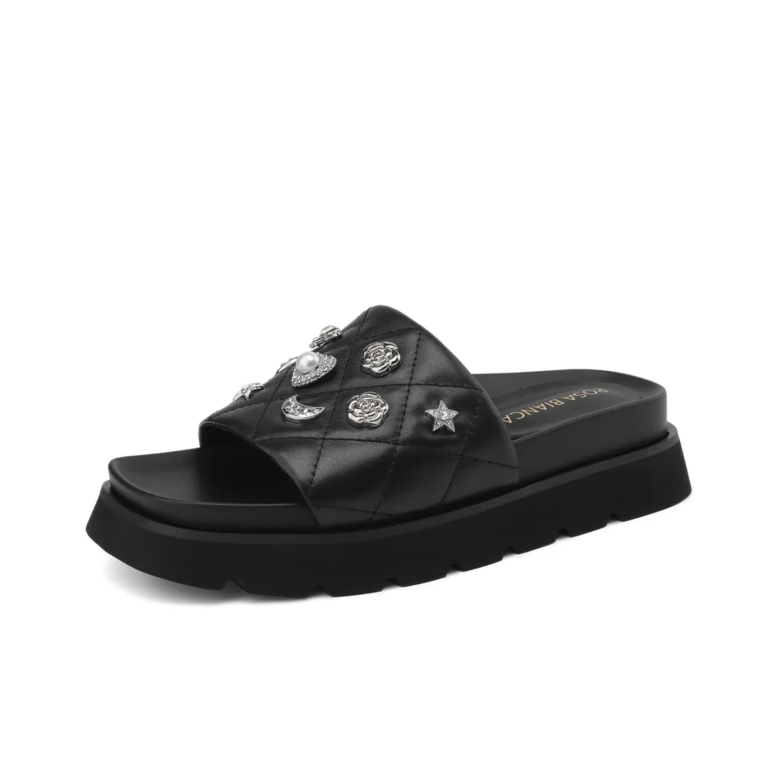 Rosa Bianca Metal Rhinestone Slide Slippers Women's