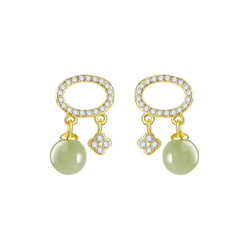Mom's Gift Hetian Jade Earrings Pale Greenish White Jade Women's