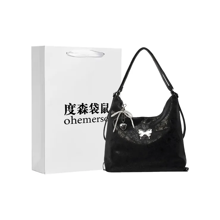Dusen Kangaroo PU Tote Bag, Shopping Bag, Portable Double Shoulder Bag Regular Women's White/Black/Pink/Silver/Green