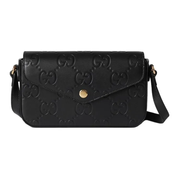 GUCCI Leather Shoulder Bag Crossbody Bag Mini Unisex Black