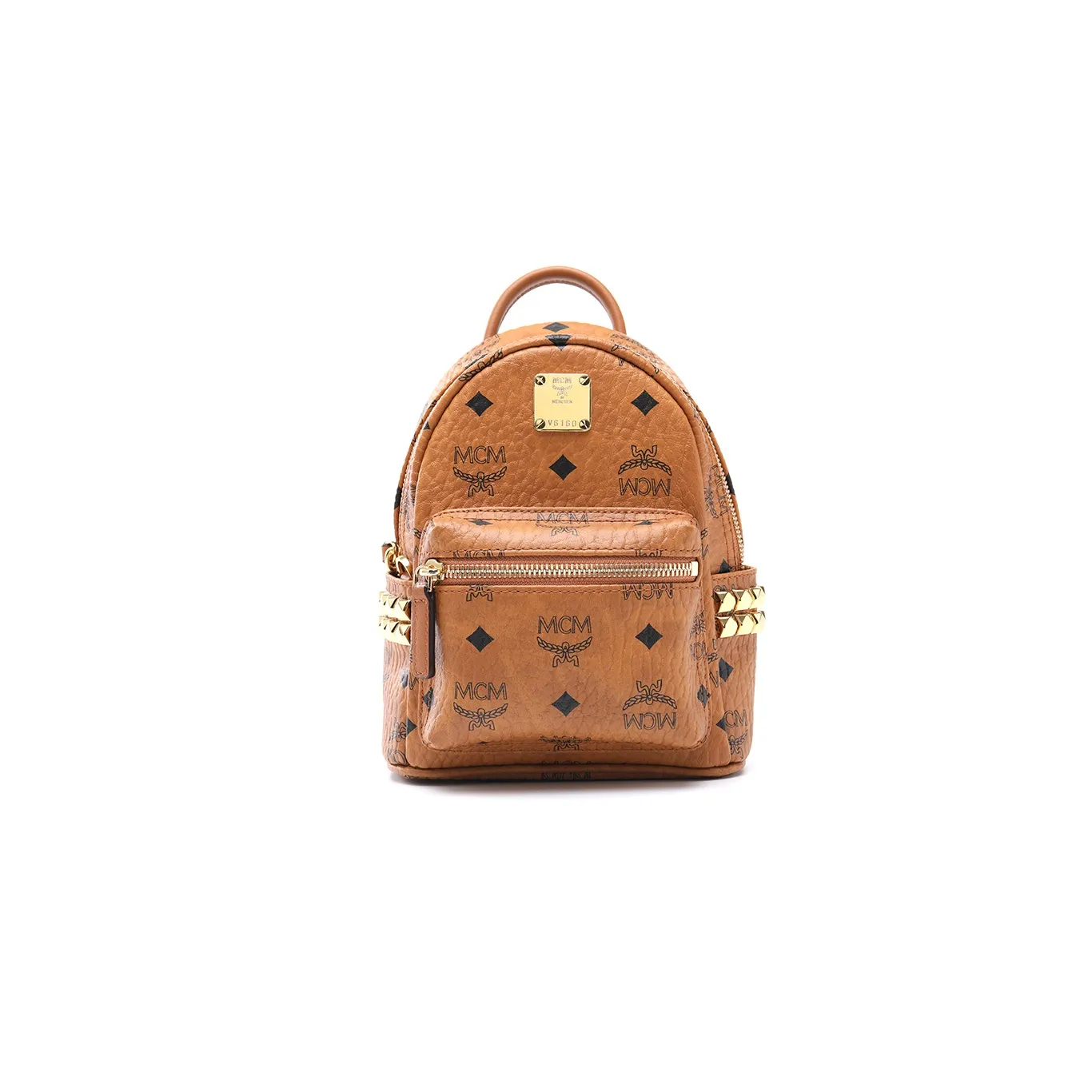 MCM Stark Visetos Coated Canvas With Leather Backpack Extra Mini Unisex Brown Cognac