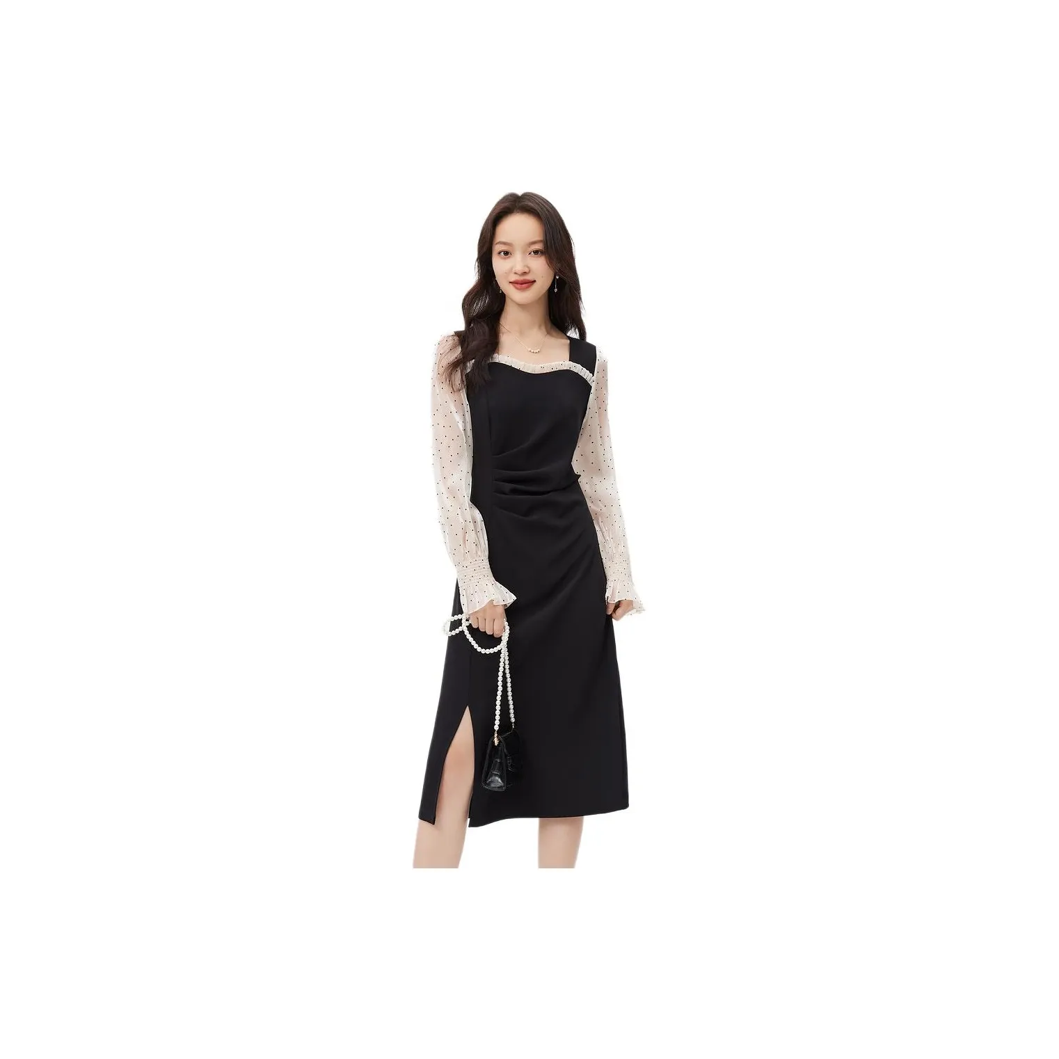 DESIGNICE Long Sleeved Dresses Women's Black