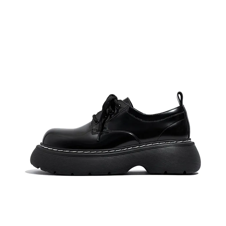 Old Meow Lace-Up British Style Loafers 5.5cm Women's Black