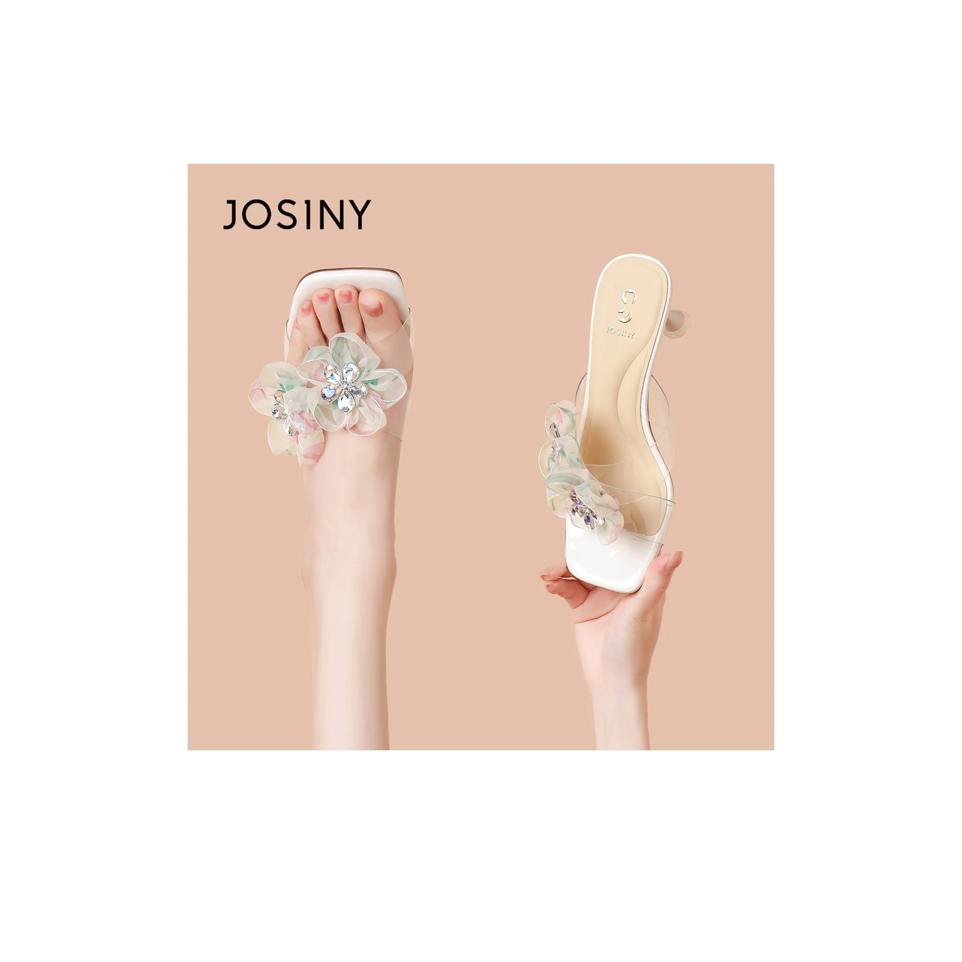 JOSINY Banquet Slim Heel Sandals Women's Ecru/Light Pink
