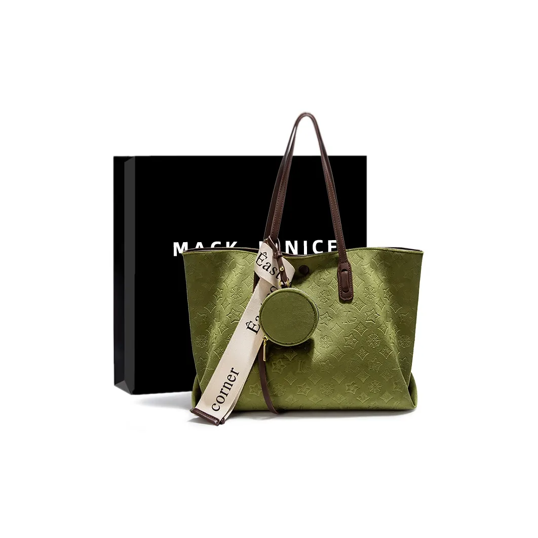 MACKJANICE Polyurethane Synthetic Leather Tote Bag, Shopping Bag, Shoulder Bag Unisex Avocado Green