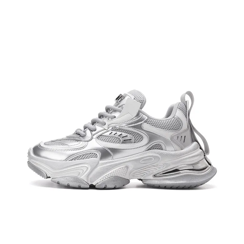 PMT Nirvana Series Anti-Slip Wear-Resistant Breathable Height Increasing Low-Top Chunky Sneakers Unisex Silver