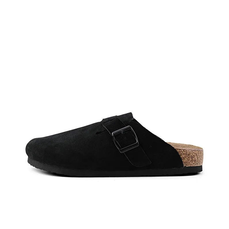 HANQIAORIJI Broken Cocoon Series Cork Sole Wrap toe Slippers Unisex Black