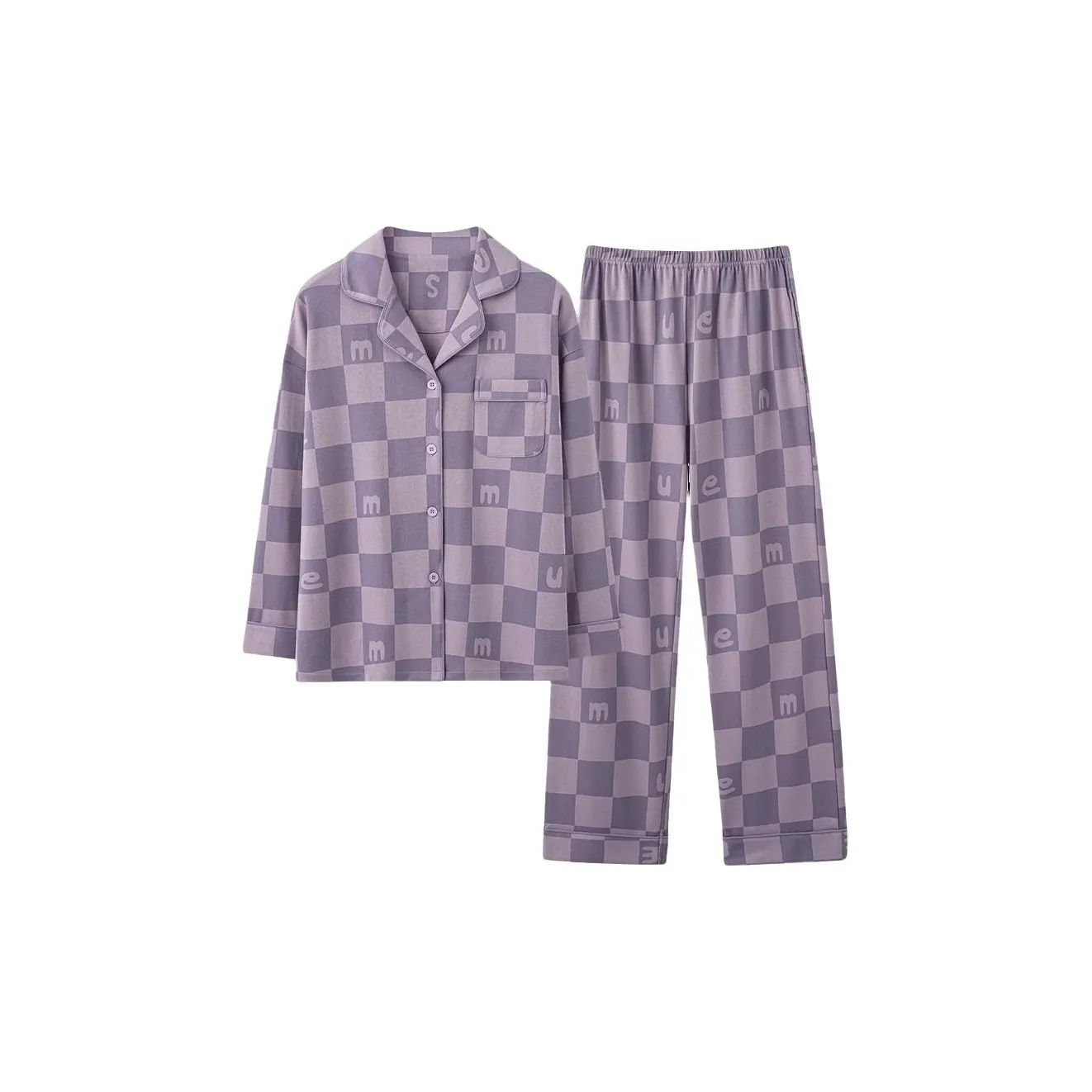 MIIOW Pajama Set Women's Purple Plaid Letter