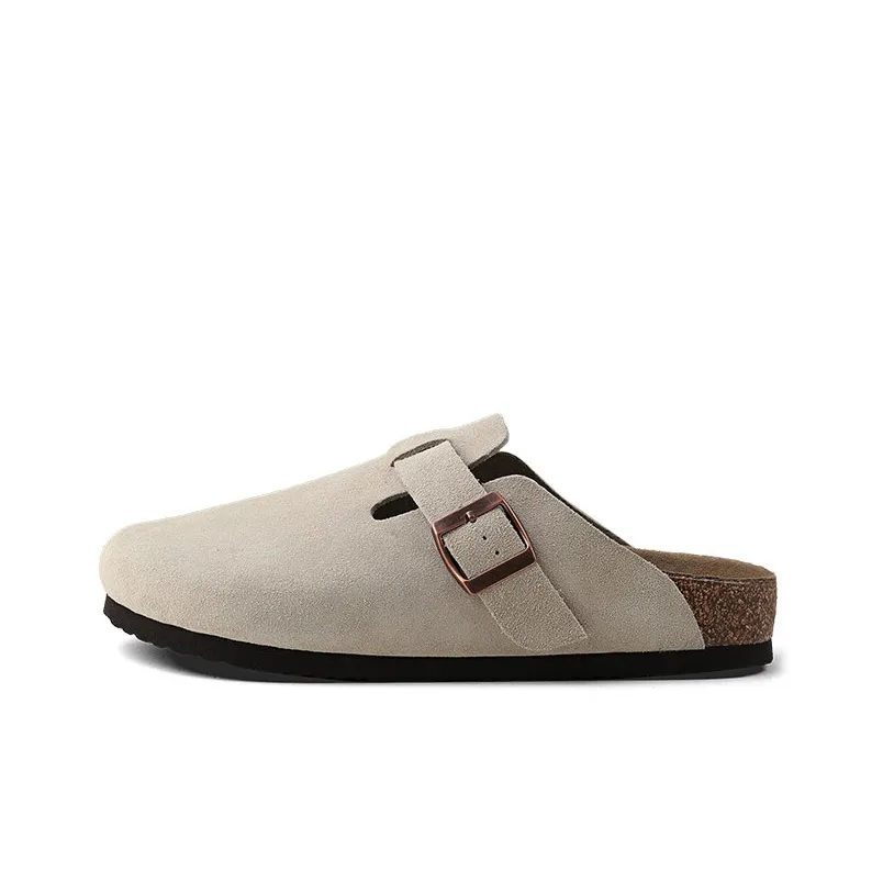 HANQIAORIJI Broken Cocoon Series Cork Sole 3.5cm Height Increasing Closed Toe Slippers Unisex Sand