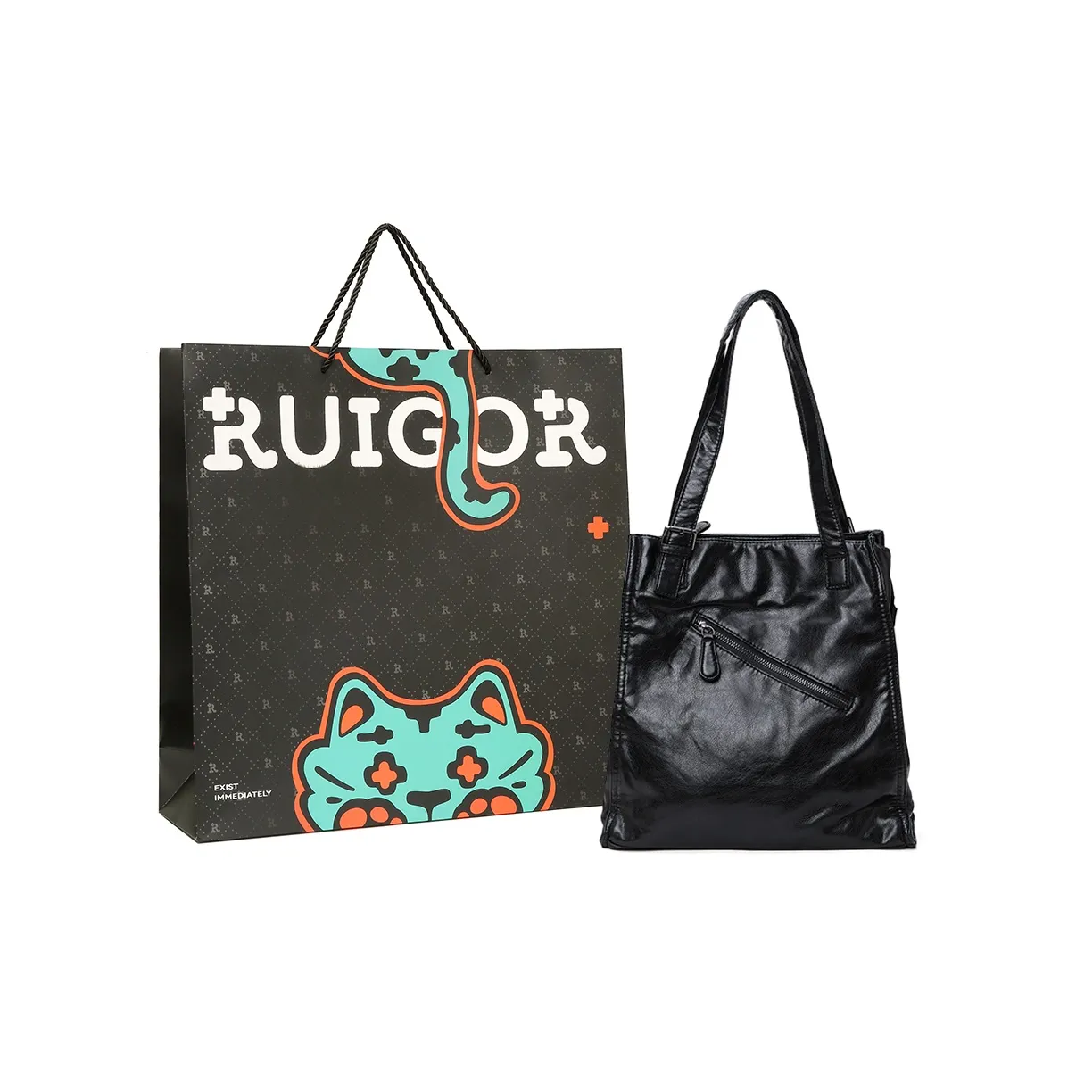 RUIGOR Коровья кожа Тоут Сумка Сумка для покупок Сумка на плечо Сумка через плечо Большая унисекс Светлый Серый Черный