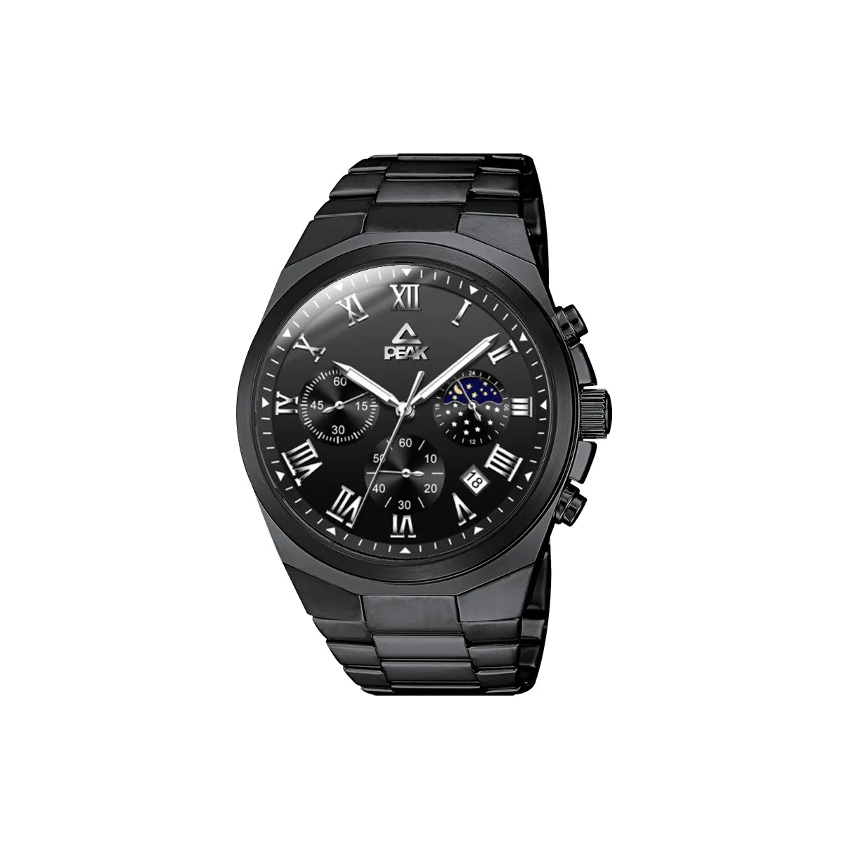 PEAK Gift Box Set Кварцевый механизм Ремешок из нержавеющей стали Часы Мужские Черный циферблат