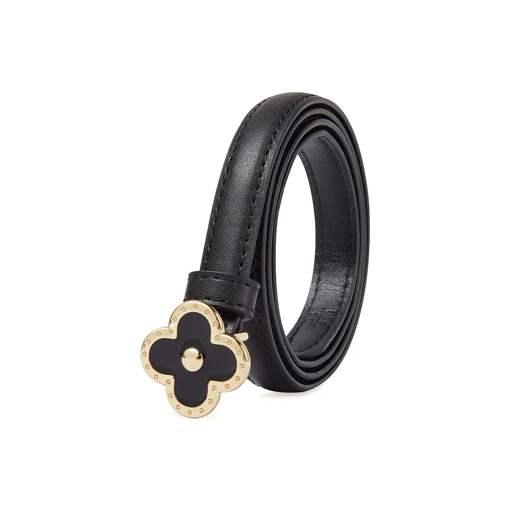 TUCANO Genuine Leather Smooth Buckle Decoration Jeans With Slim Fit Leather Belts Women's Black/White Width :2.4cm