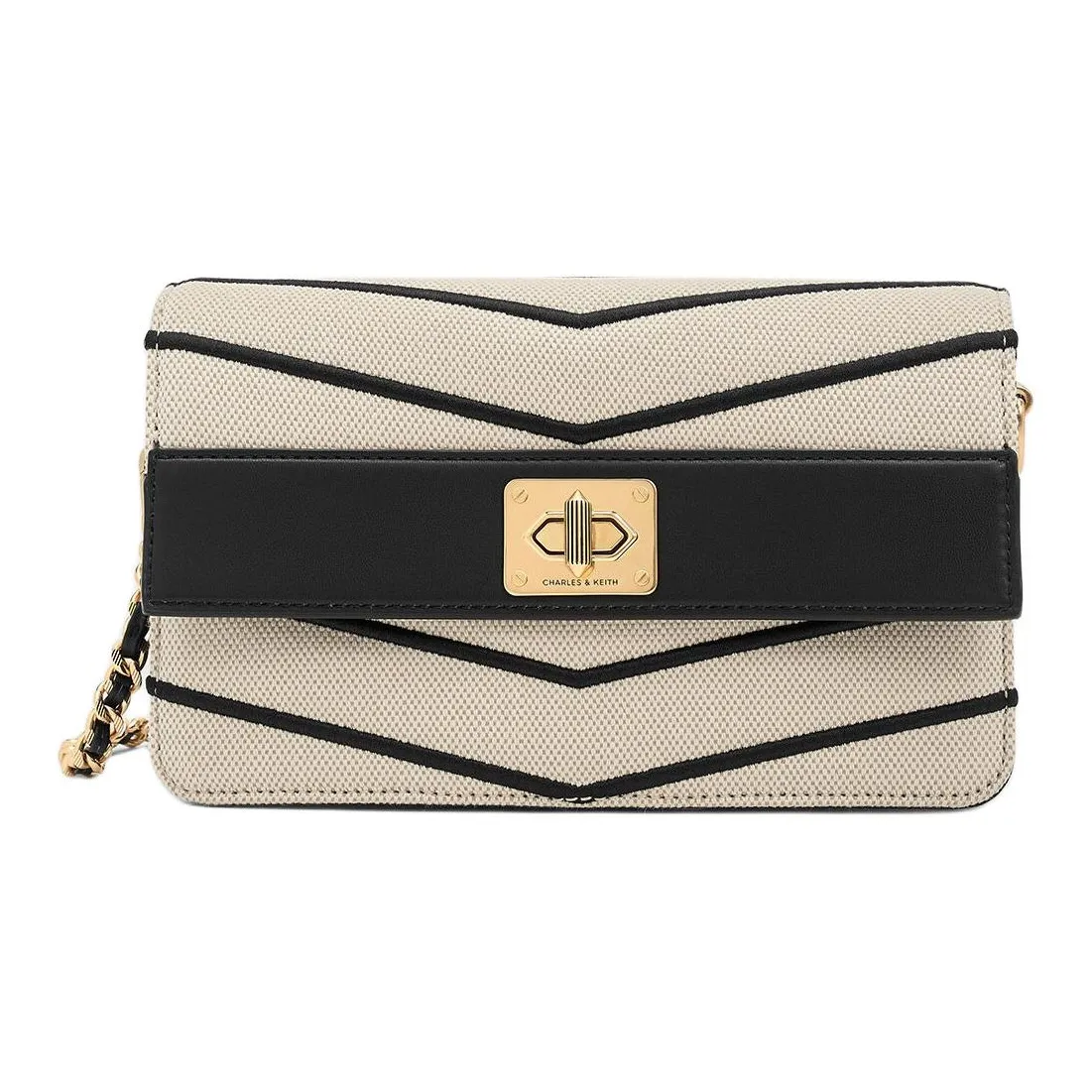 CHARLES KEITH Переработанный материал с холстом и полиуретаном (ПУ) Сумка через плечо Стандартная Женская Черный и Бежевый