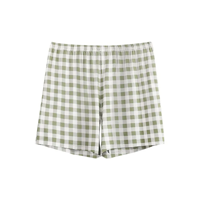 Mulong Family Пижамные штаны Женские Зеленый Белый Клетка