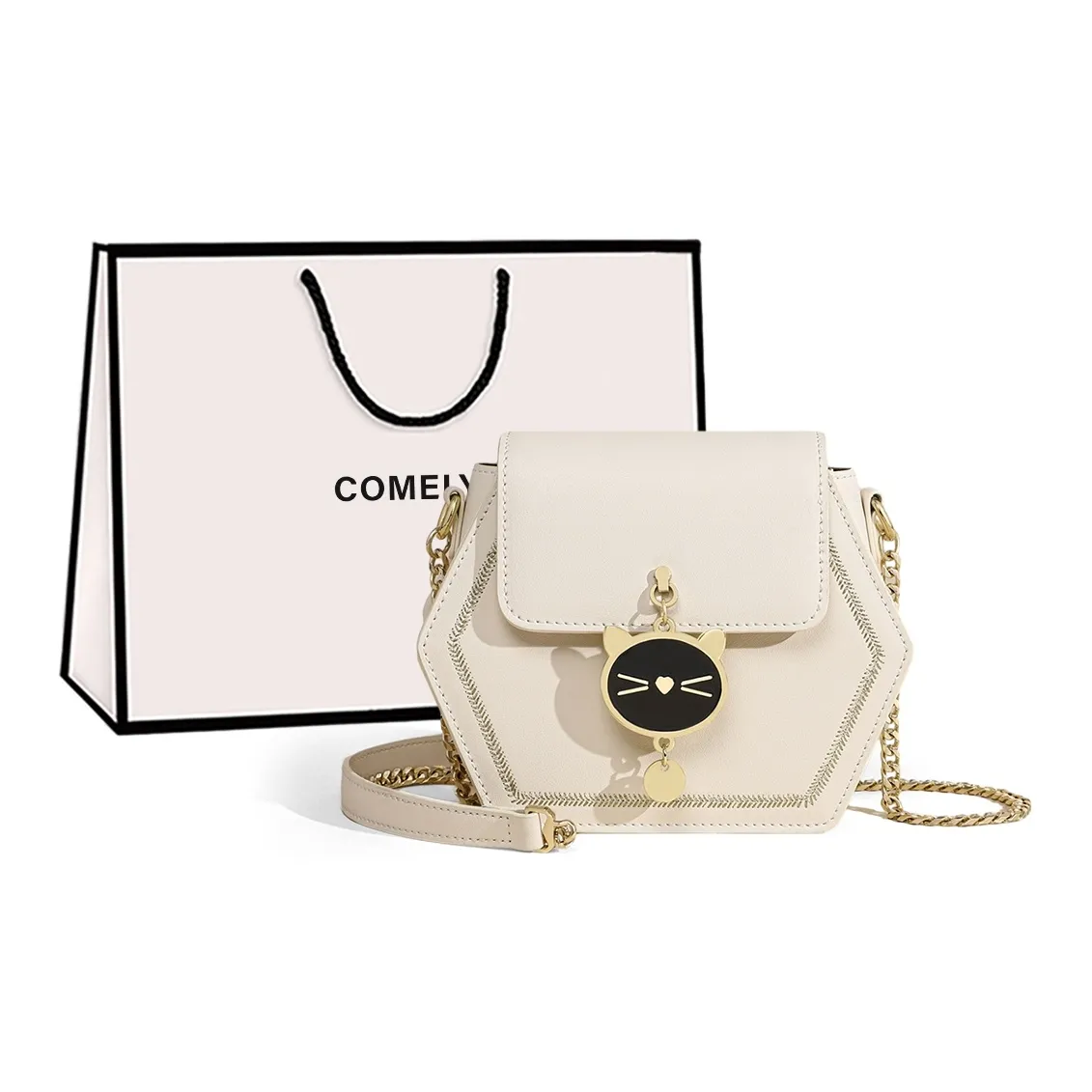 COMELY Коровья кожа с синтетической кожей через плечо сумка с цепочкой сумка на плечо стандартная женская экрю