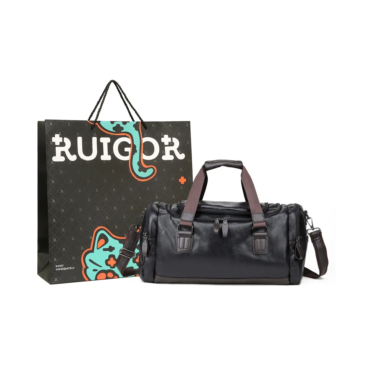 RUIGOR PU Leather Storage Bag Travel Bag Luggage Bag Gym Bag Handbag Regular Unisex Black