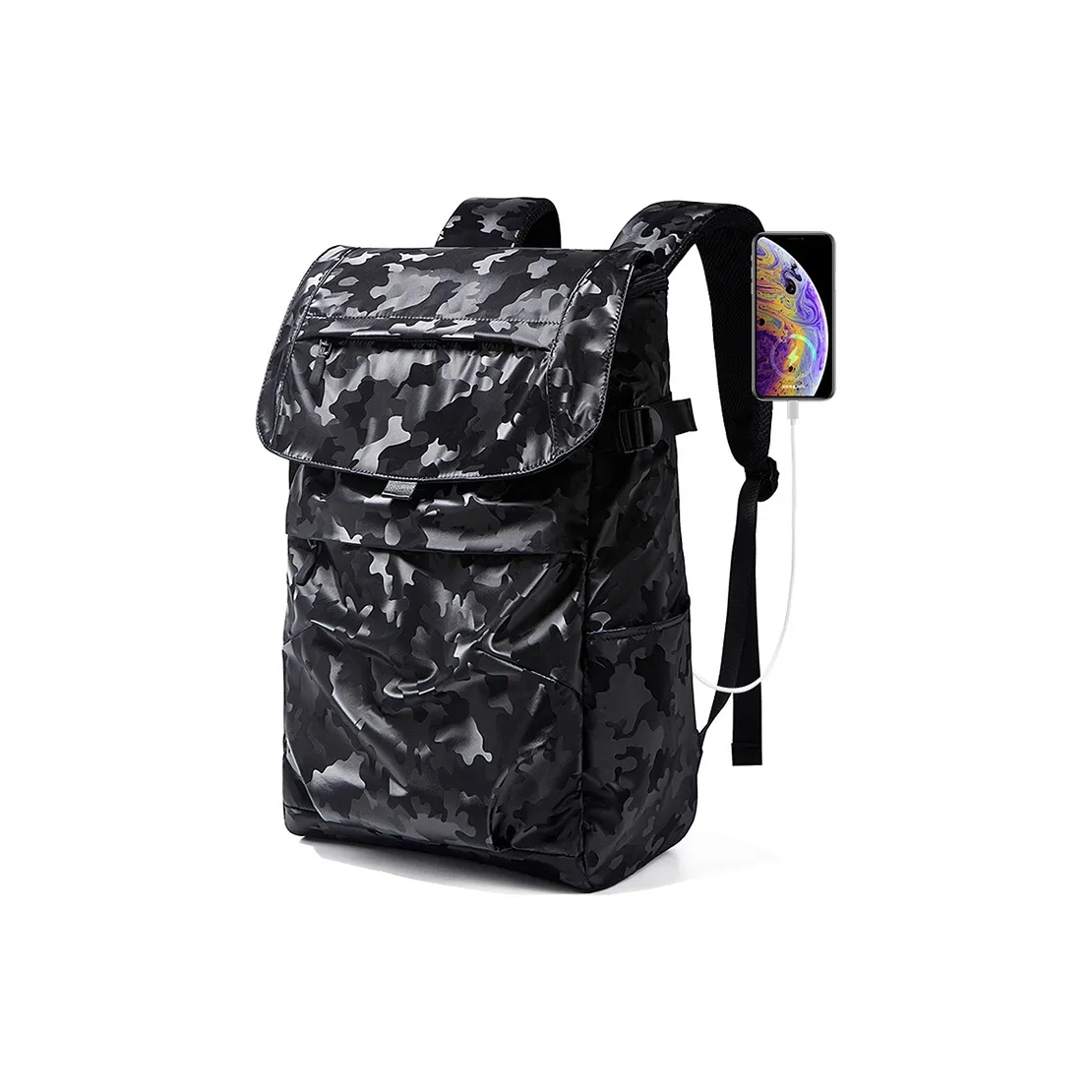 TTaG．baG Waterproof Oxford Backpack Unisex Glossy Camouflage Black/Classic Black